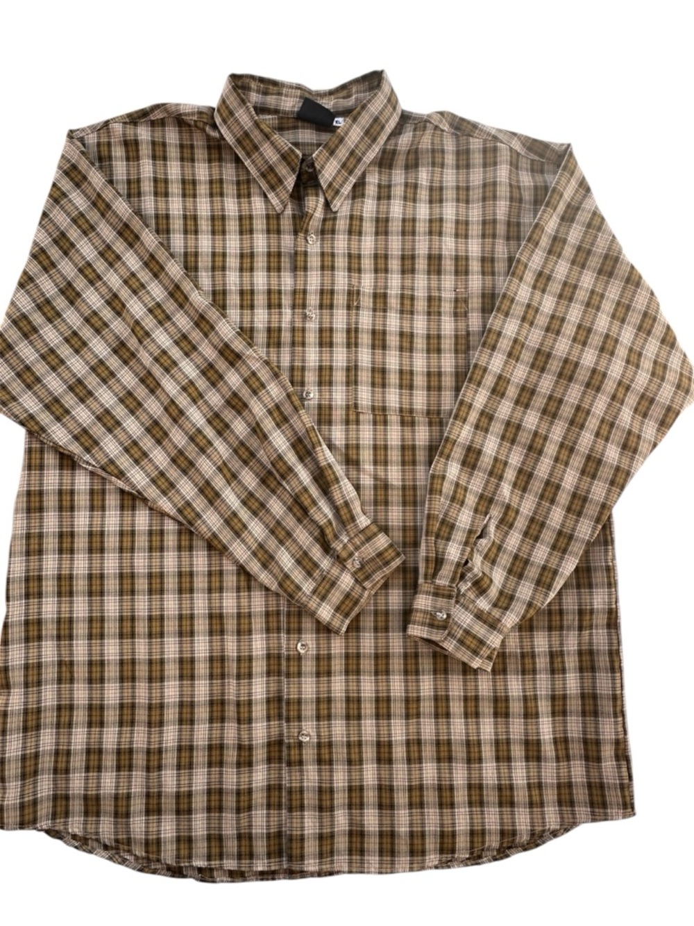 Hutspah Men's Brown Plaid Button-Down Shirt - Casual Long Sleeve XL